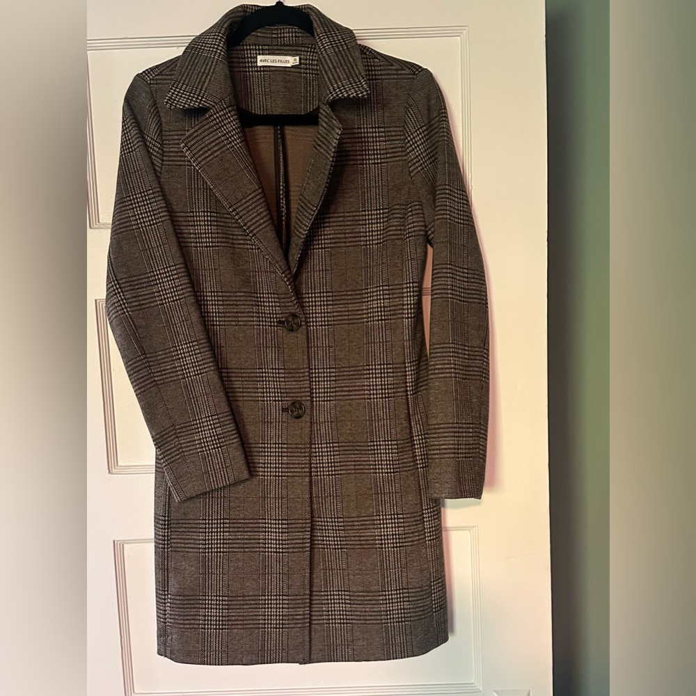 Glen Plaid Long Anthro Blazer - Grey/Cream/Black- XS- Boho Academia/Old World - Picture 2 of 11